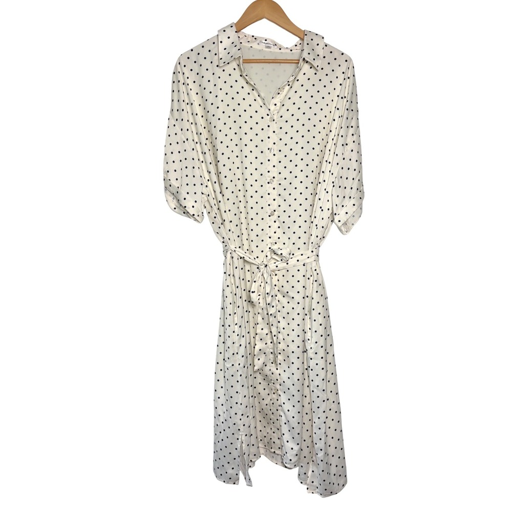 Summersalt Womens Polka Dot Button Front Belted Shirt Dress White Black Midi 2XL